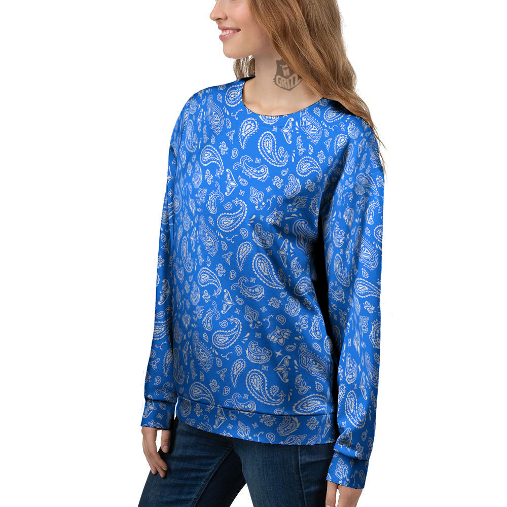 Blue Paisley Bandana Print Women's Sweatshirt-grizzshop