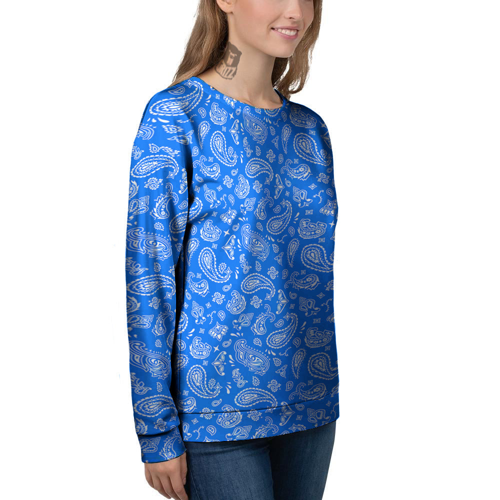 Blue Paisley Bandana Print Women's Sweatshirt-grizzshop