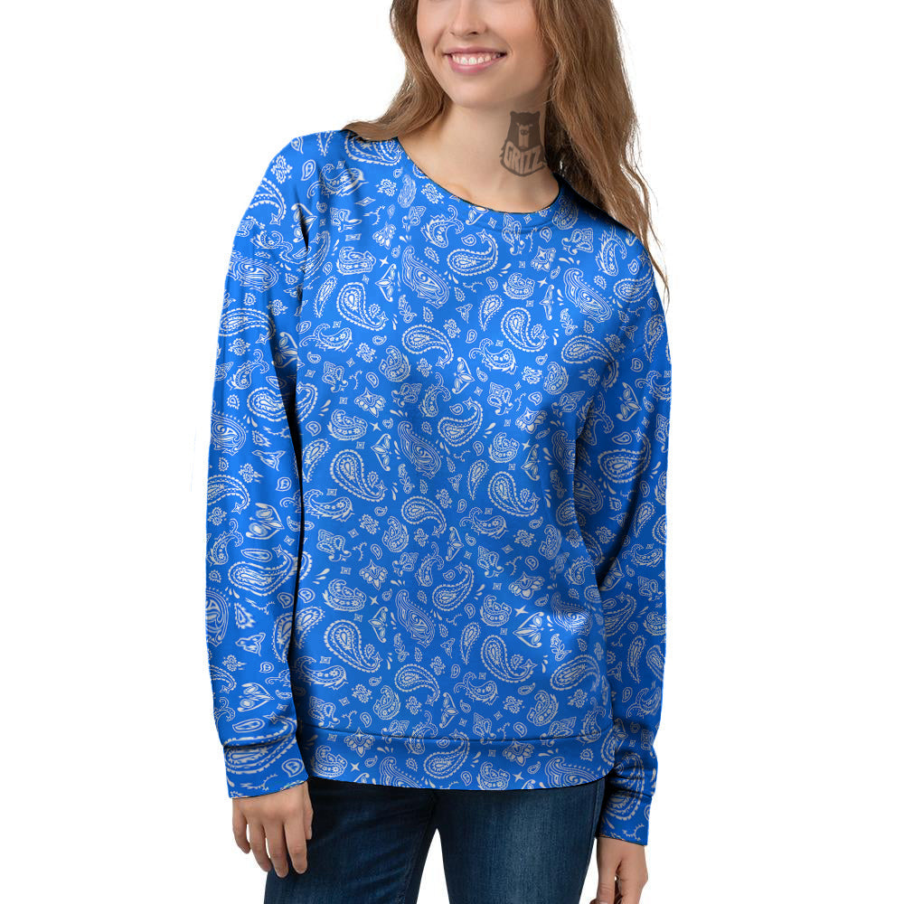 Blue Paisley Bandana Print Women's Sweatshirt-grizzshop