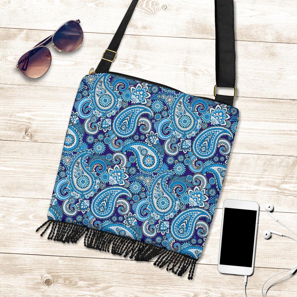 Blue Paisley Pattern Print Crossbody Bags-grizzshop