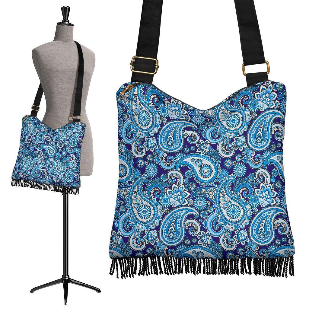 Blue Paisley Pattern Print Crossbody Bags-grizzshop