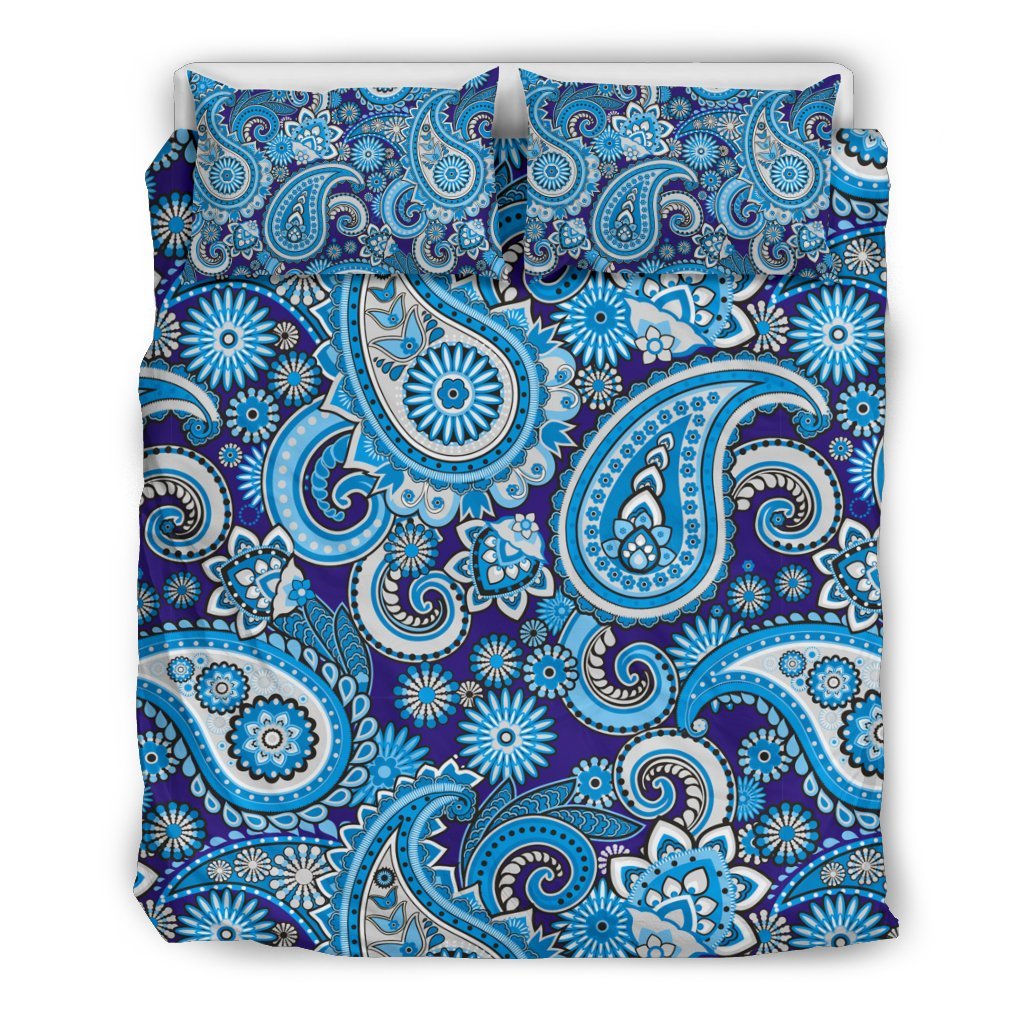 Blue Paisley Pattern Print Duvet Cover Bedding Set-grizzshop