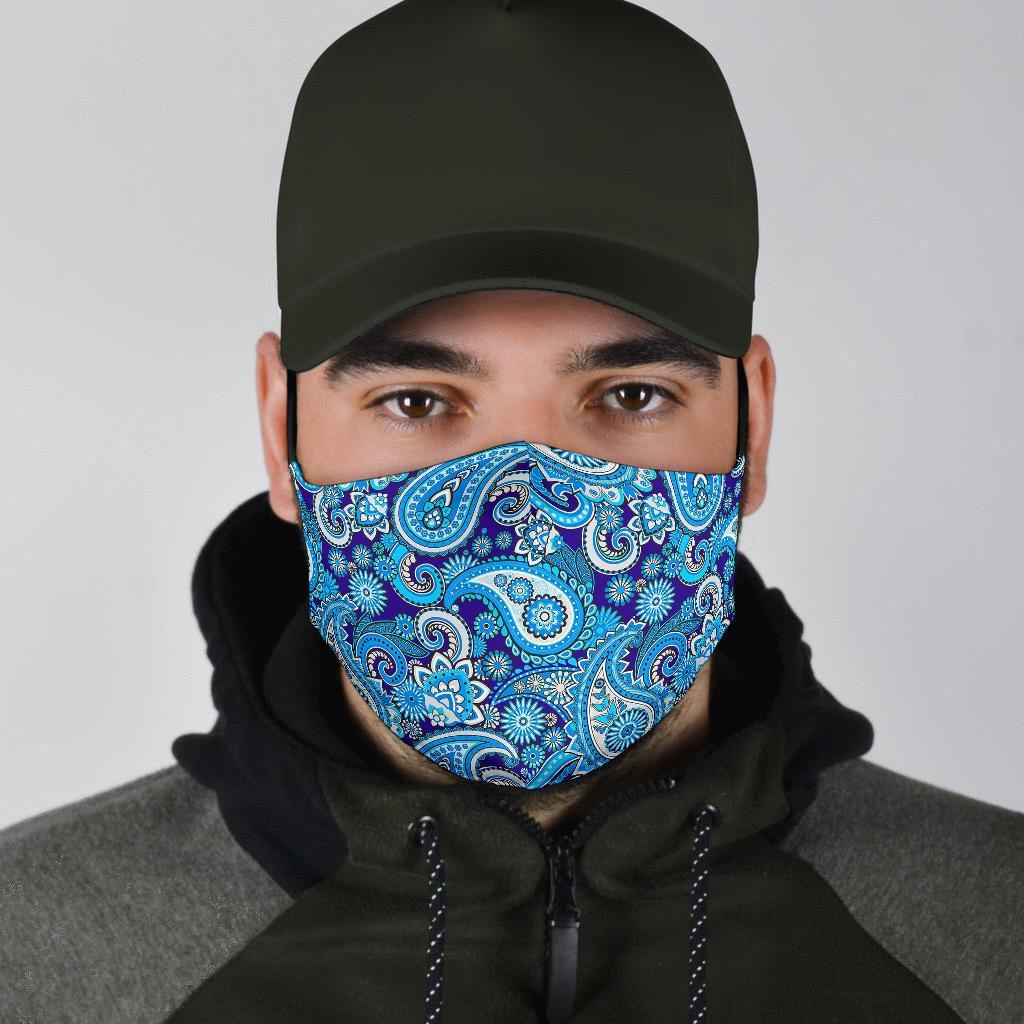 Blue Paisley Pattern Print Face Mask-grizzshop