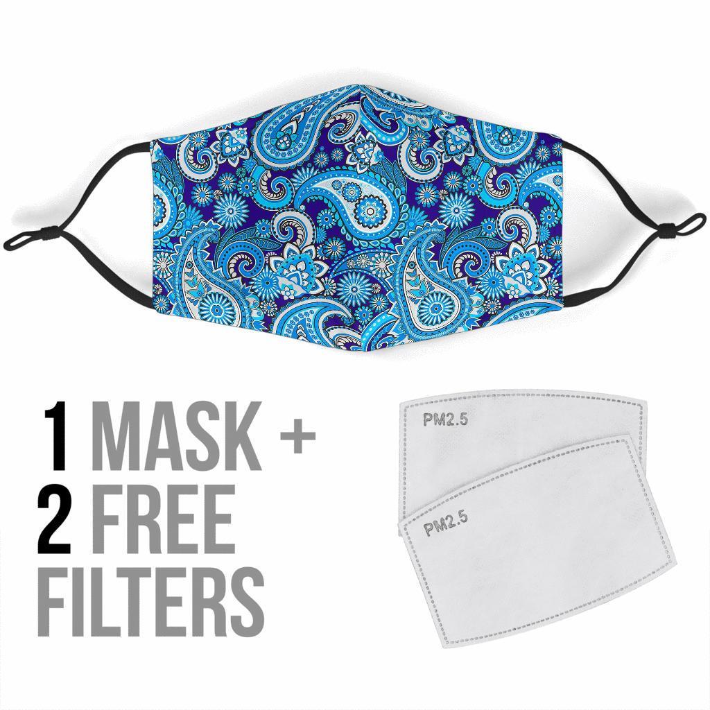 Blue Paisley Pattern Print Face Mask-grizzshop