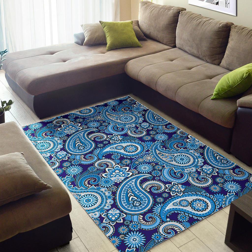 Blue Paisley Pattern Print Floor Mat-grizzshop