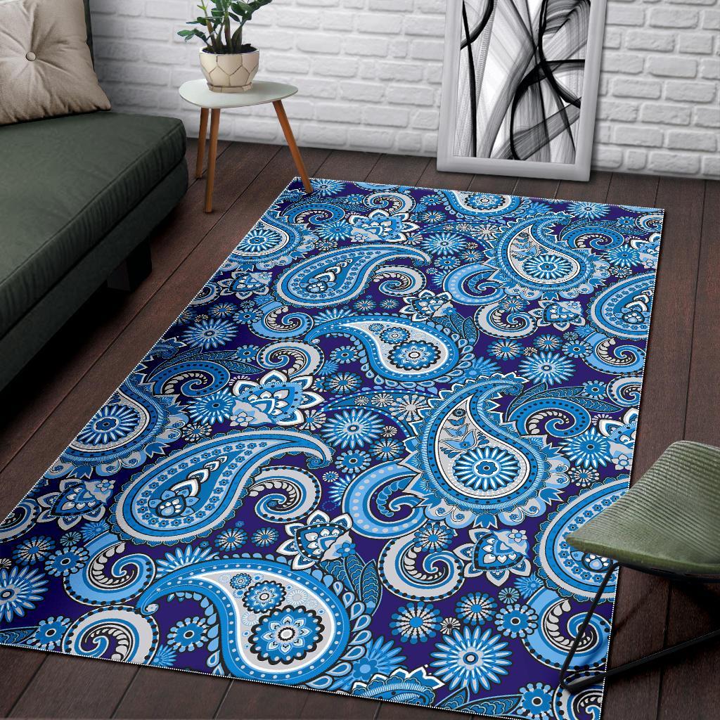 Blue Paisley Pattern Print Floor Mat-grizzshop