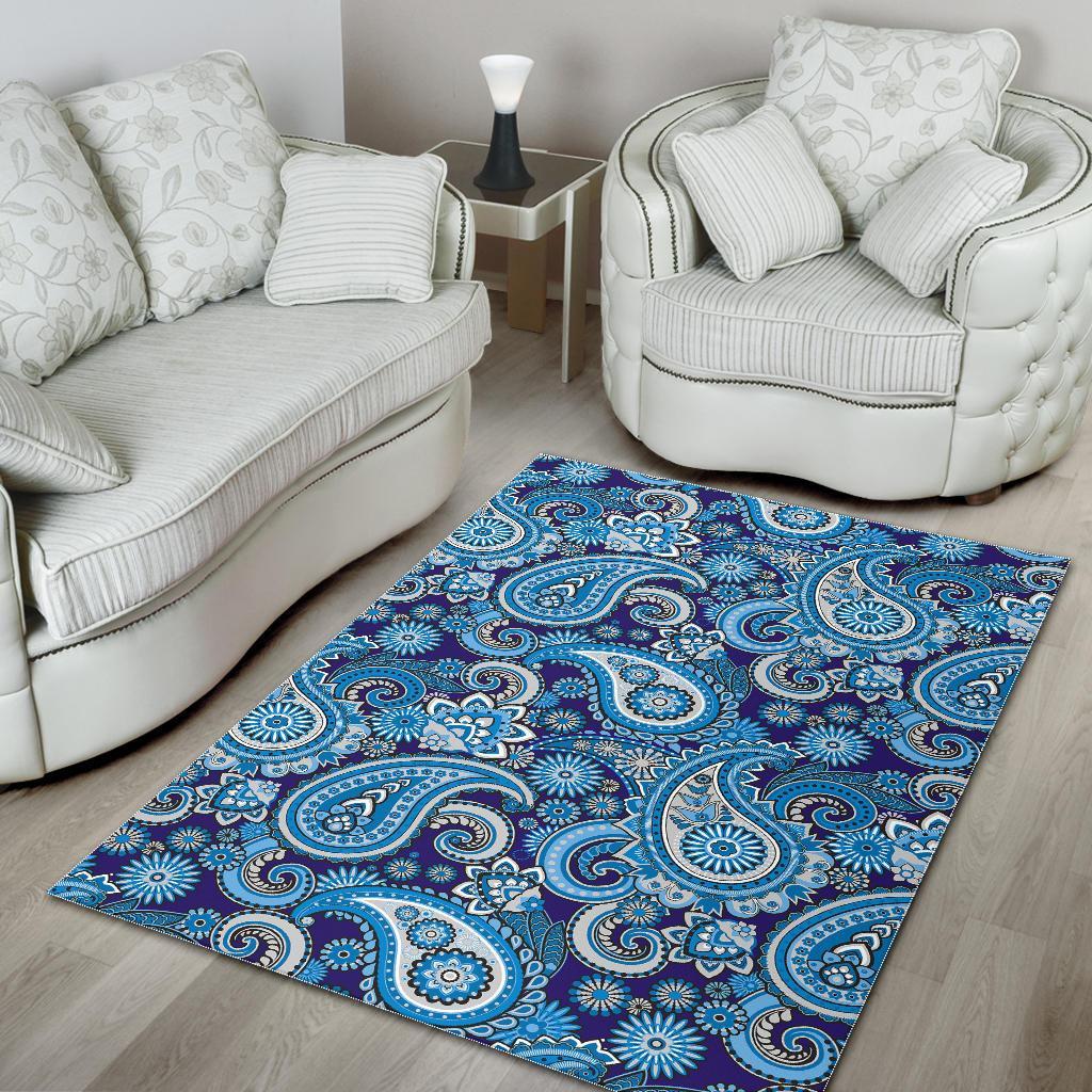 Blue Paisley Pattern Print Floor Mat-grizzshop