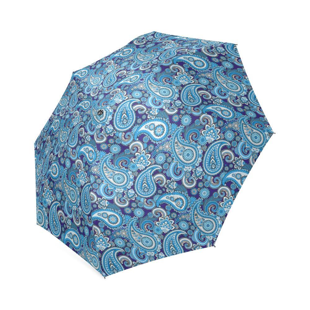 Blue Paisley Pattern Print Foldable Umbrella-grizzshop