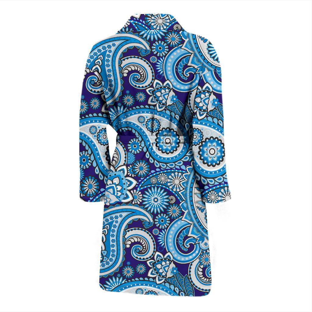 Blue Paisley Pattern Print Men Long Robe-grizzshop