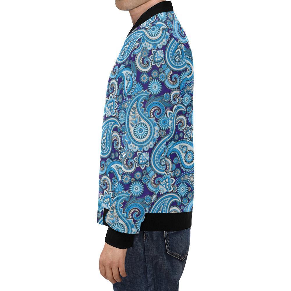 Blue Paisley Pattern Print Men's Bomber Jacket-grizzshop