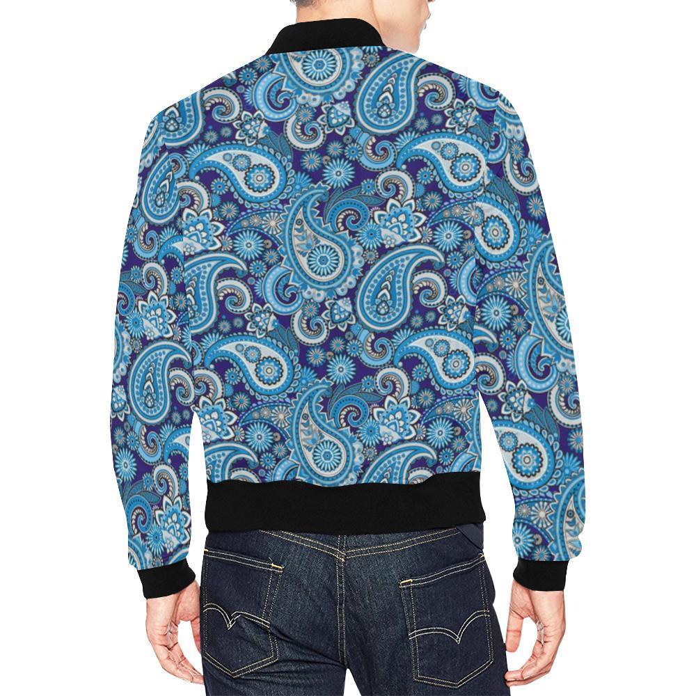 Blue Paisley Pattern Print Men's Bomber Jacket-grizzshop