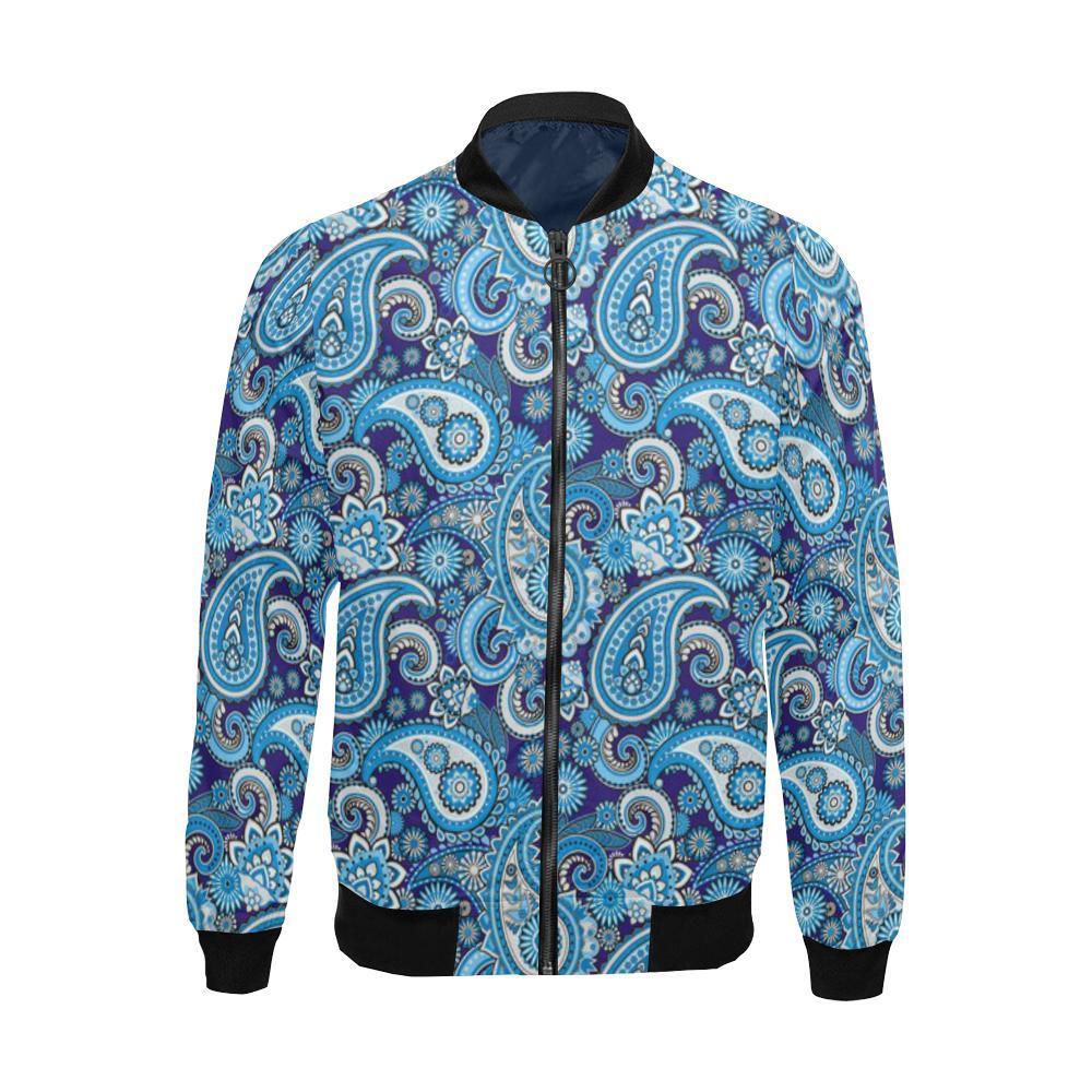 Blue Paisley Pattern Print Men's Bomber Jacket-grizzshop