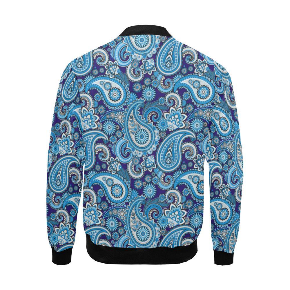 Blue Paisley Pattern Print Men's Bomber Jacket-grizzshop