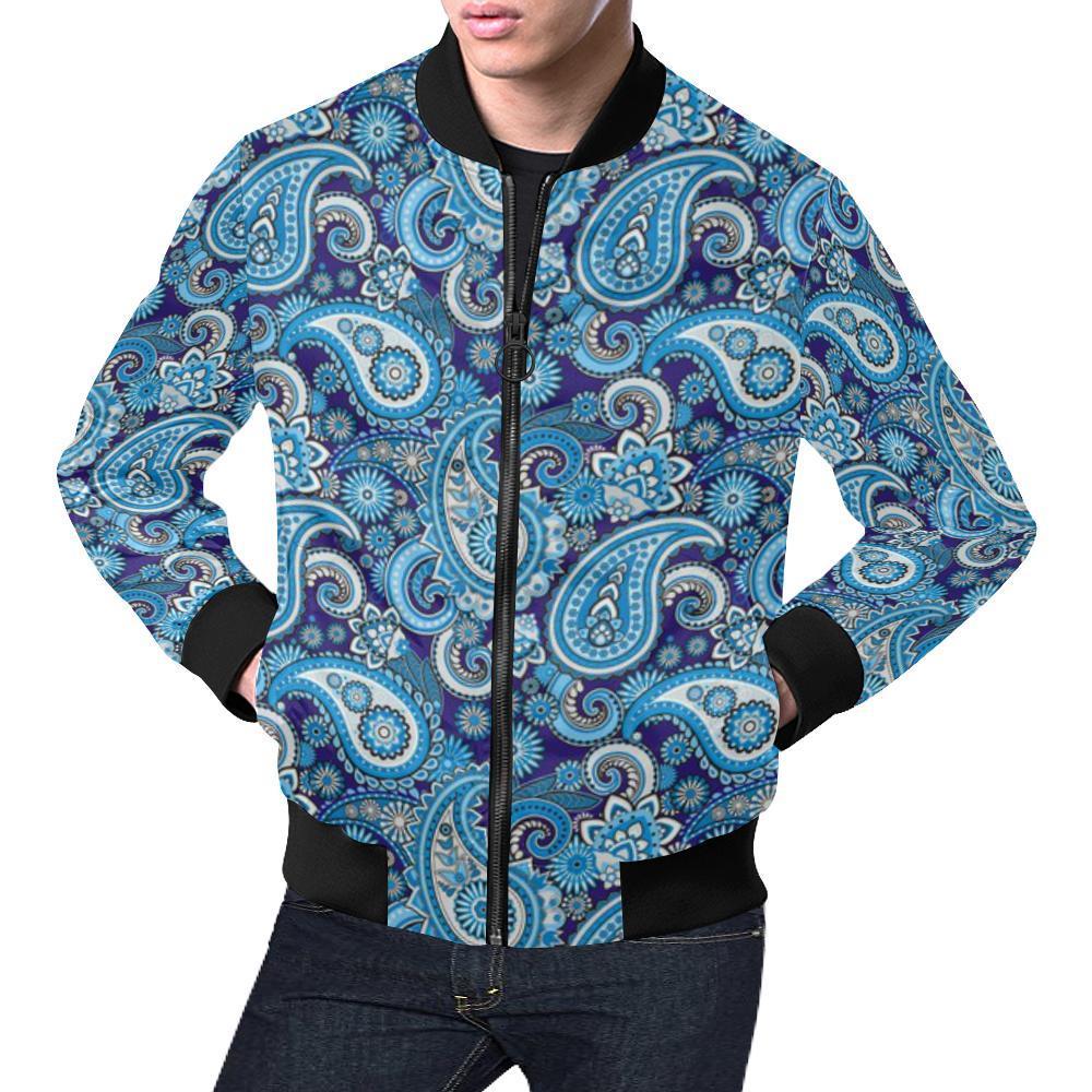 Blue Paisley Pattern Print Men's Bomber Jacket-grizzshop