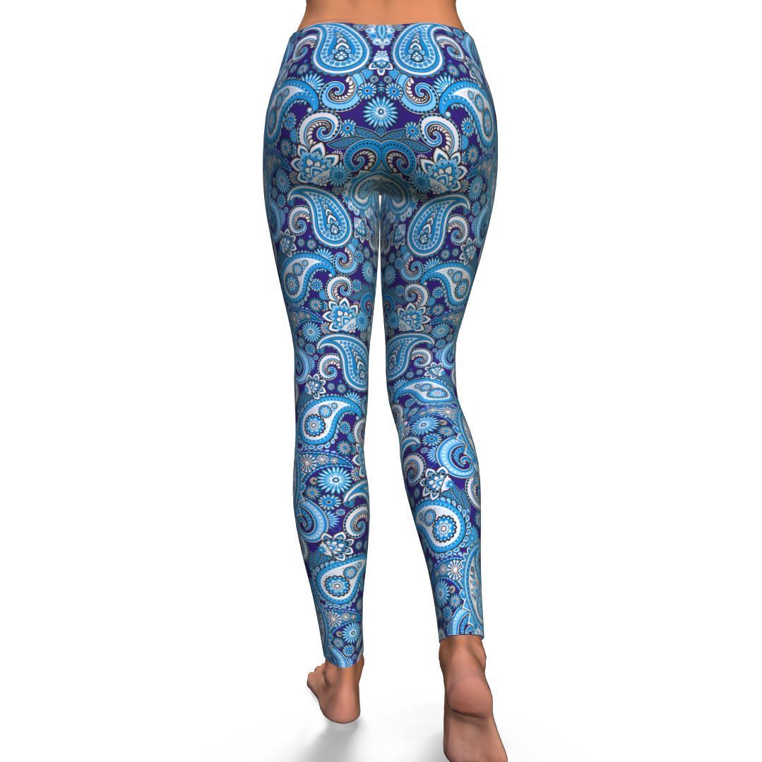 Blue Paisley Pattern Print Pattern Women Leggings-grizzshop