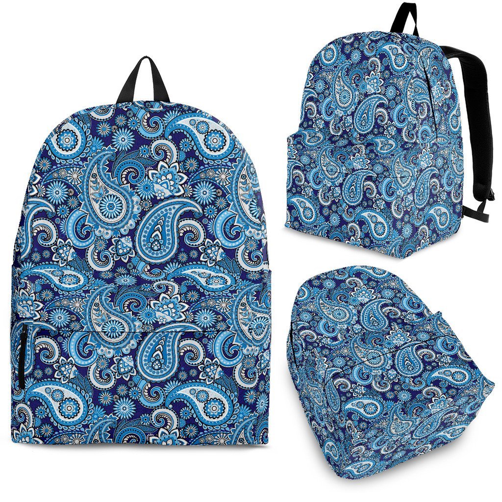 Blue Paisley Pattern Print Premium Backpack-grizzshop