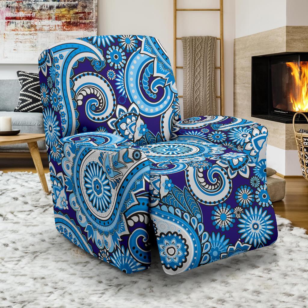 Blue Paisley Pattern Print Recliner Cover-grizzshop