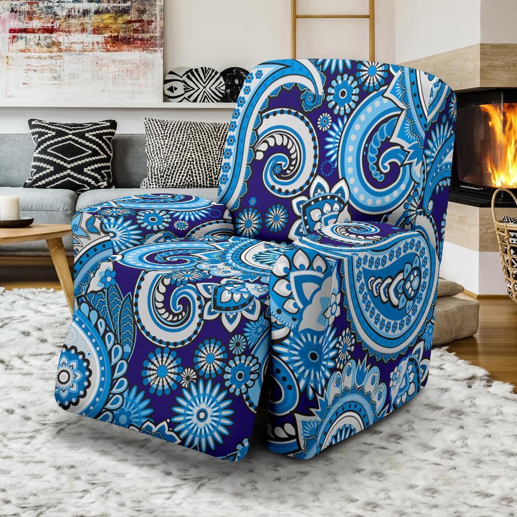 Blue Paisley Pattern Print Recliner Cover-grizzshop