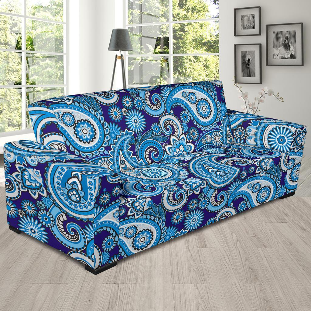 Blue Paisley Pattern Print Sofa Covers-grizzshop