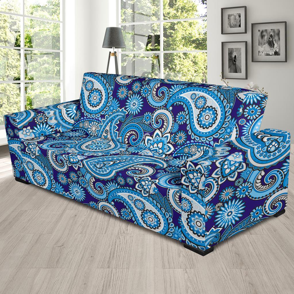 Blue Paisley Pattern Print Sofa Covers-grizzshop