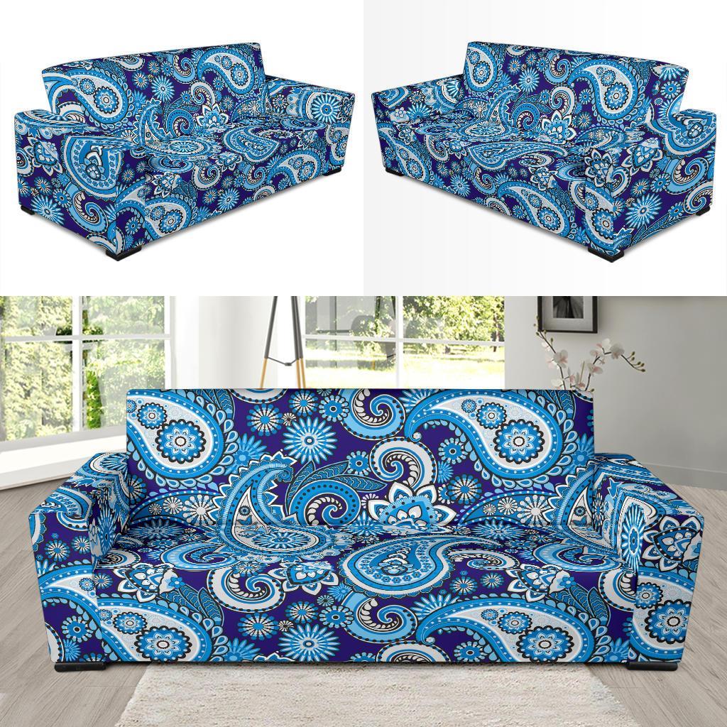 Blue Paisley Pattern Print Sofa Covers-grizzshop