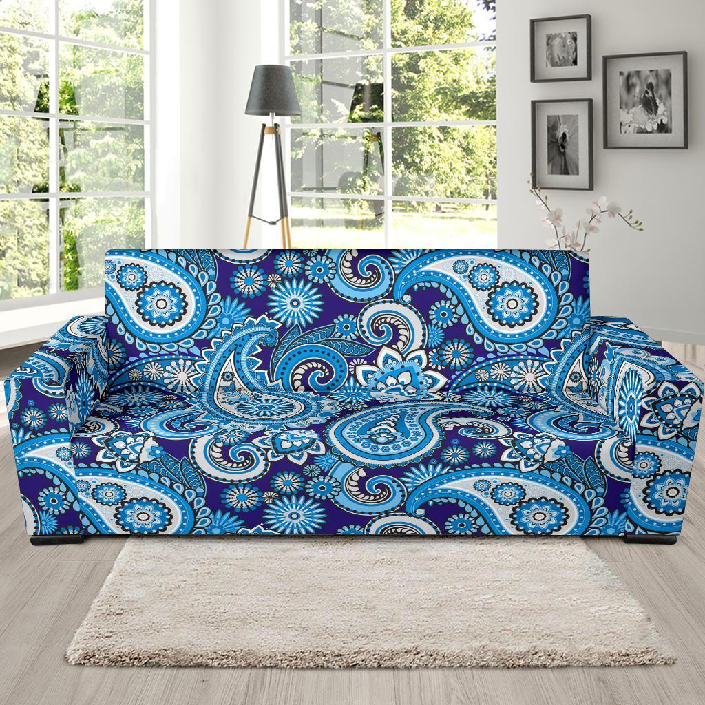 Blue Paisley Pattern Print Sofa Covers-grizzshop