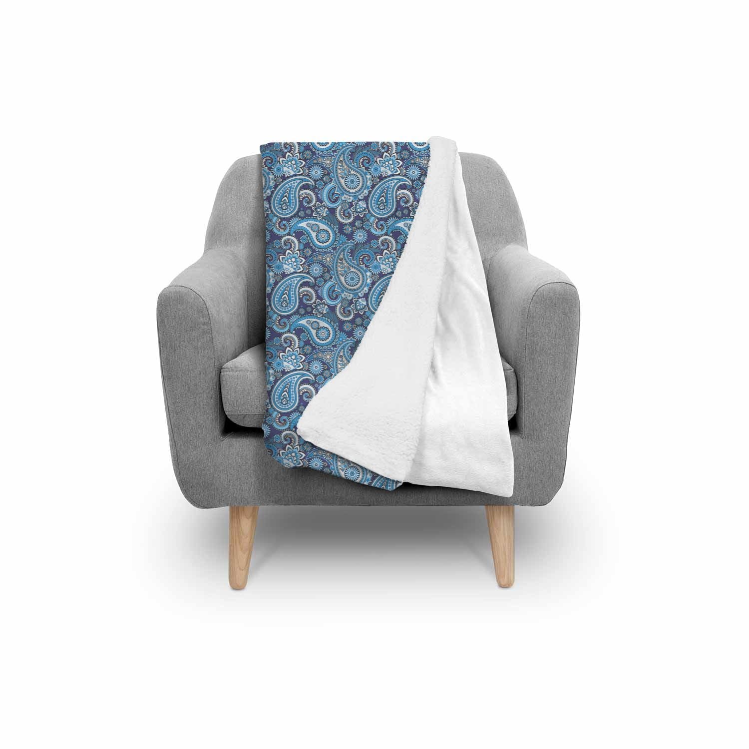 Blue Paisley Pattern Print Throw Blanket-grizzshop