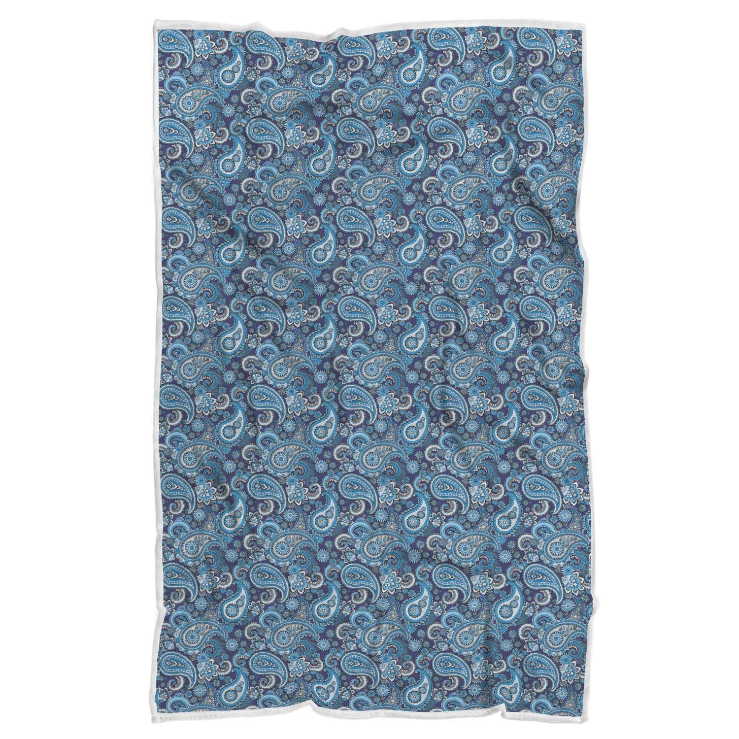 Blue Paisley Pattern Print Throw Blanket-grizzshop