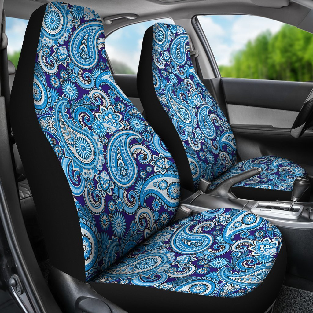 Blue Paisley Pattern Print Universal Fit Car Seat Cover-grizzshop