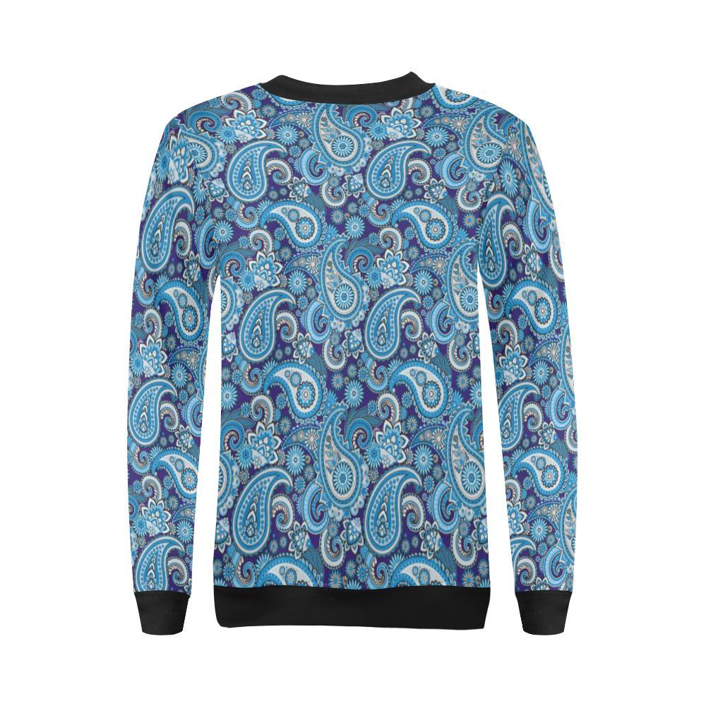 Blue Paisley Pattern Print Women Crewneck Sweatshirt-grizzshop