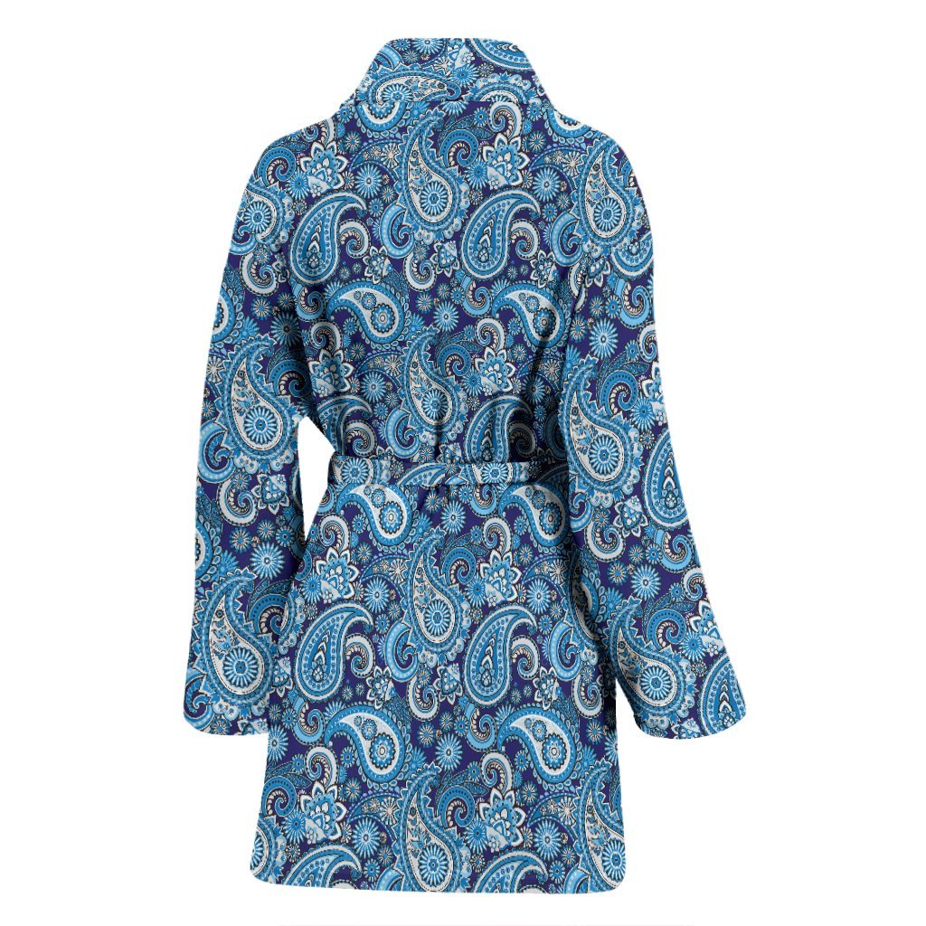 Blue Paisley Pattern Print Women Long Robe-grizzshop