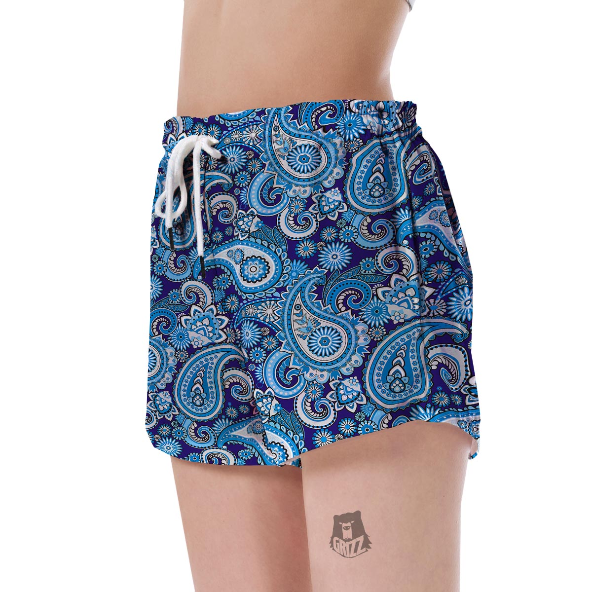Blue Paisley Pattern Print Women's Shorts-grizzshop
