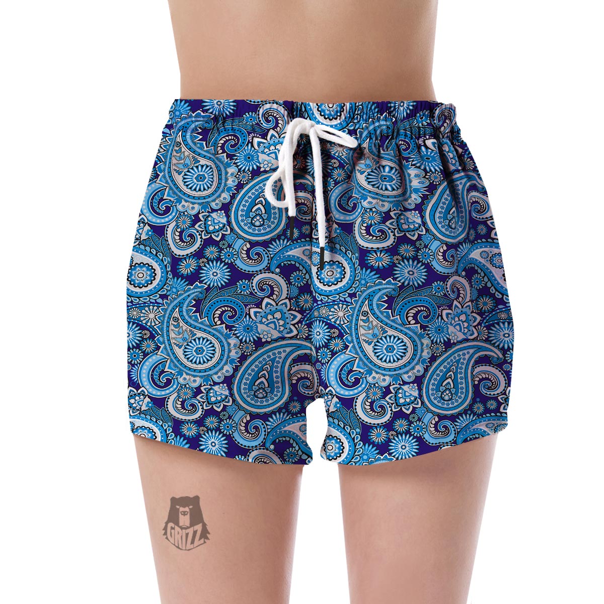 Blue Paisley Pattern Print Women's Shorts-grizzshop