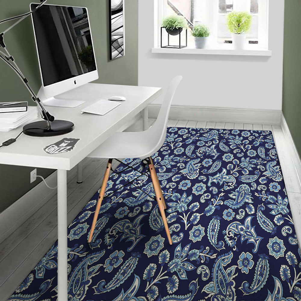 Blue Paisley Print Pattern Floor Mat-grizzshop