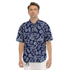 Blue Paisley Print Pattern Men's Short Sleeve Shirts-grizzshop