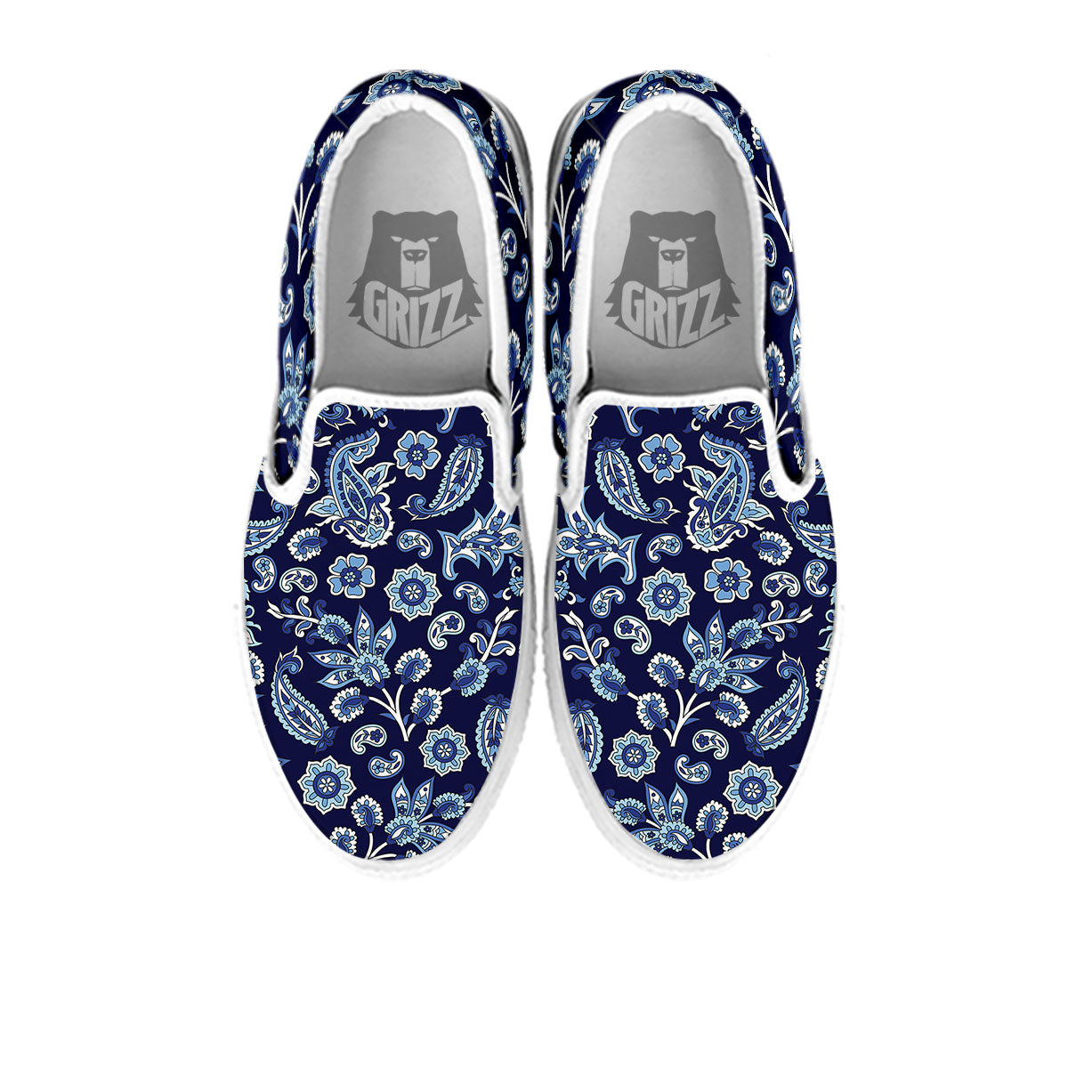 Blue Paisley Print Pattern White Slip On Shoes-grizzshop