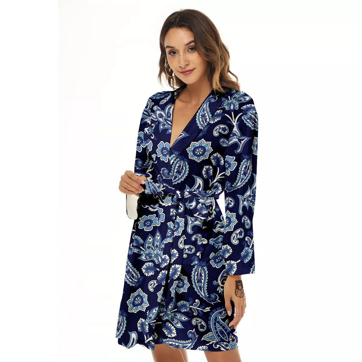Blue Paisley Print Pattern Women's Robe-grizzshop