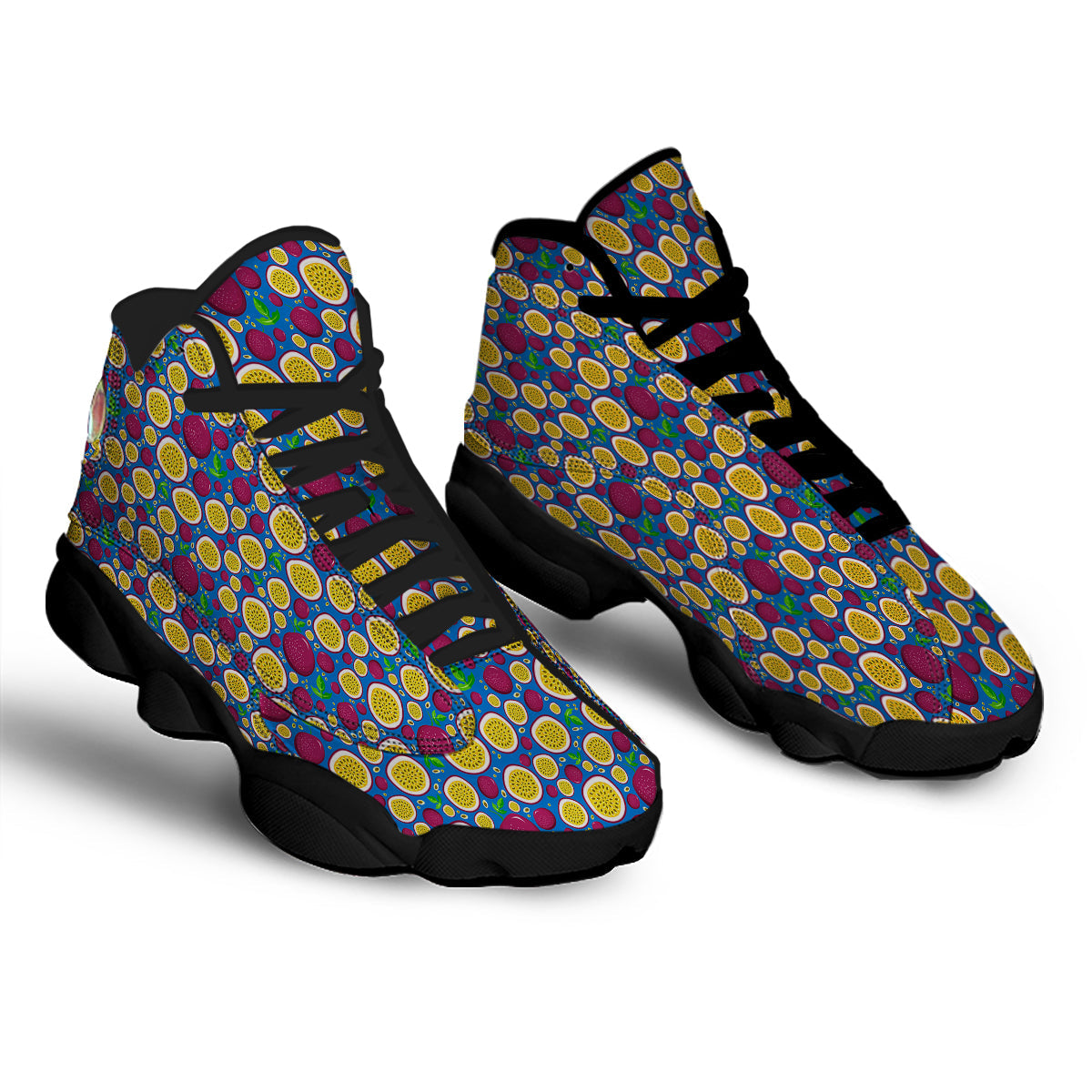 Blue Passion Fruit Print Pattern Black Basketball Shoes-grizzshop