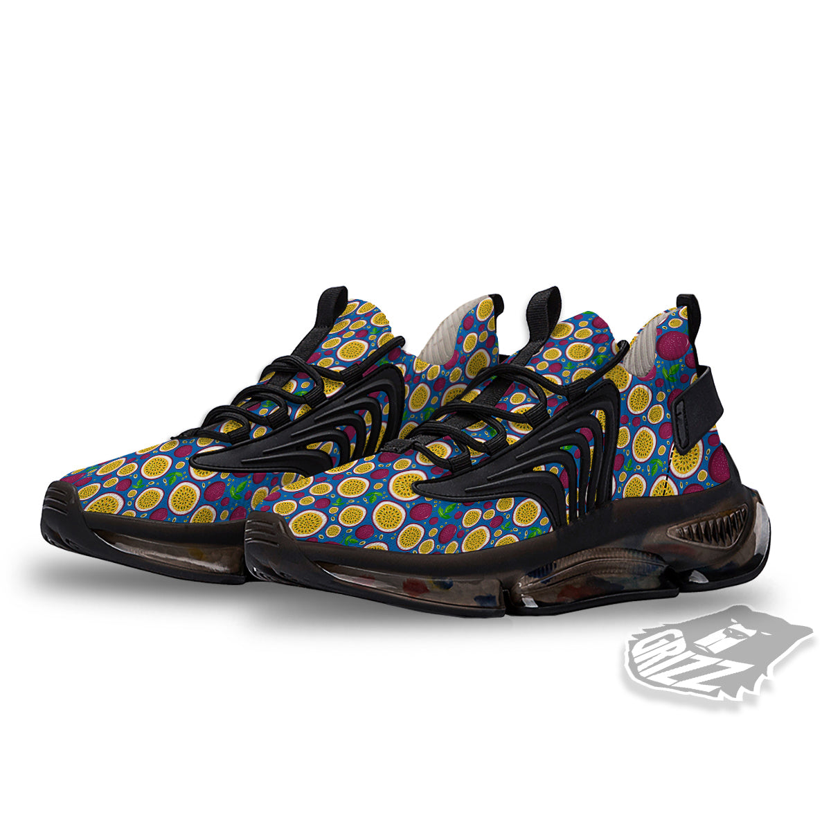 Blue Passion Fruit Print Pattern Black Gym Shoes-grizzshop
