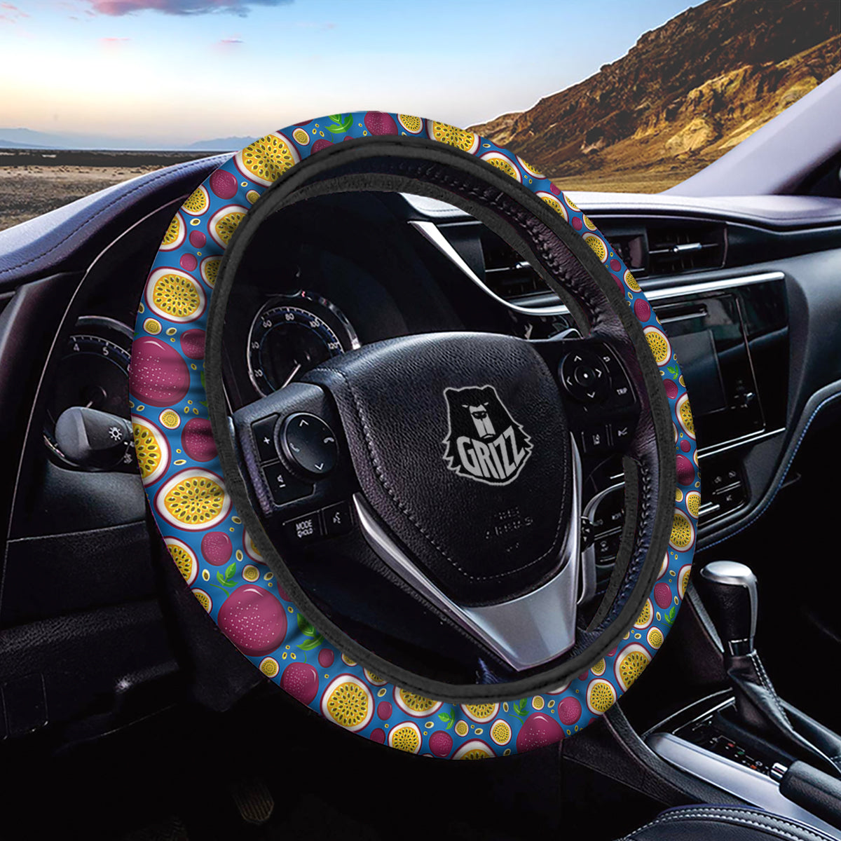 Blue Passion Fruit Print Pattern Car Steering Wheel Cover-grizzshop