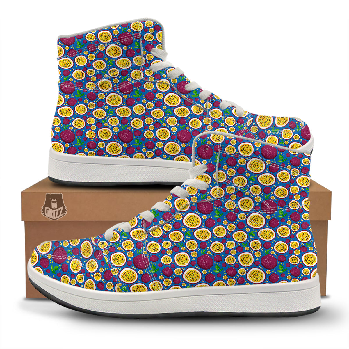 Blue Passion Fruit Print Pattern High Top Sneakers-grizzshop