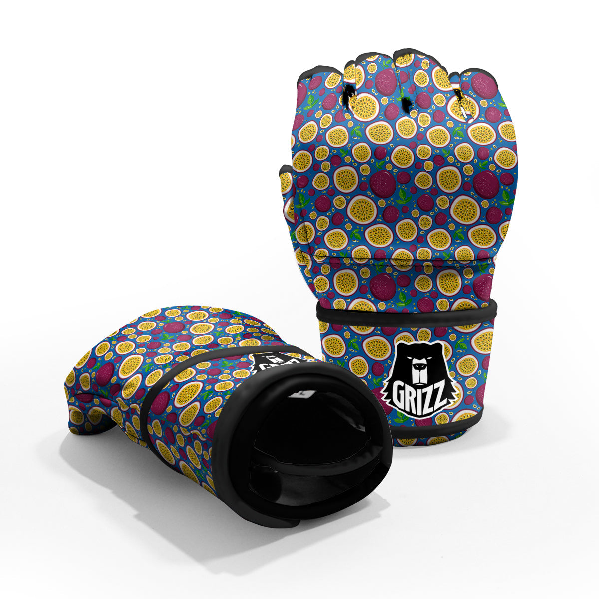 Blue Passion Fruit Print Pattern MMA Gloves-grizzshop