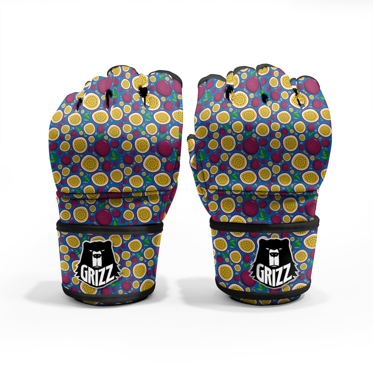 Blue Passion Fruit Print Pattern MMA Gloves-grizzshop