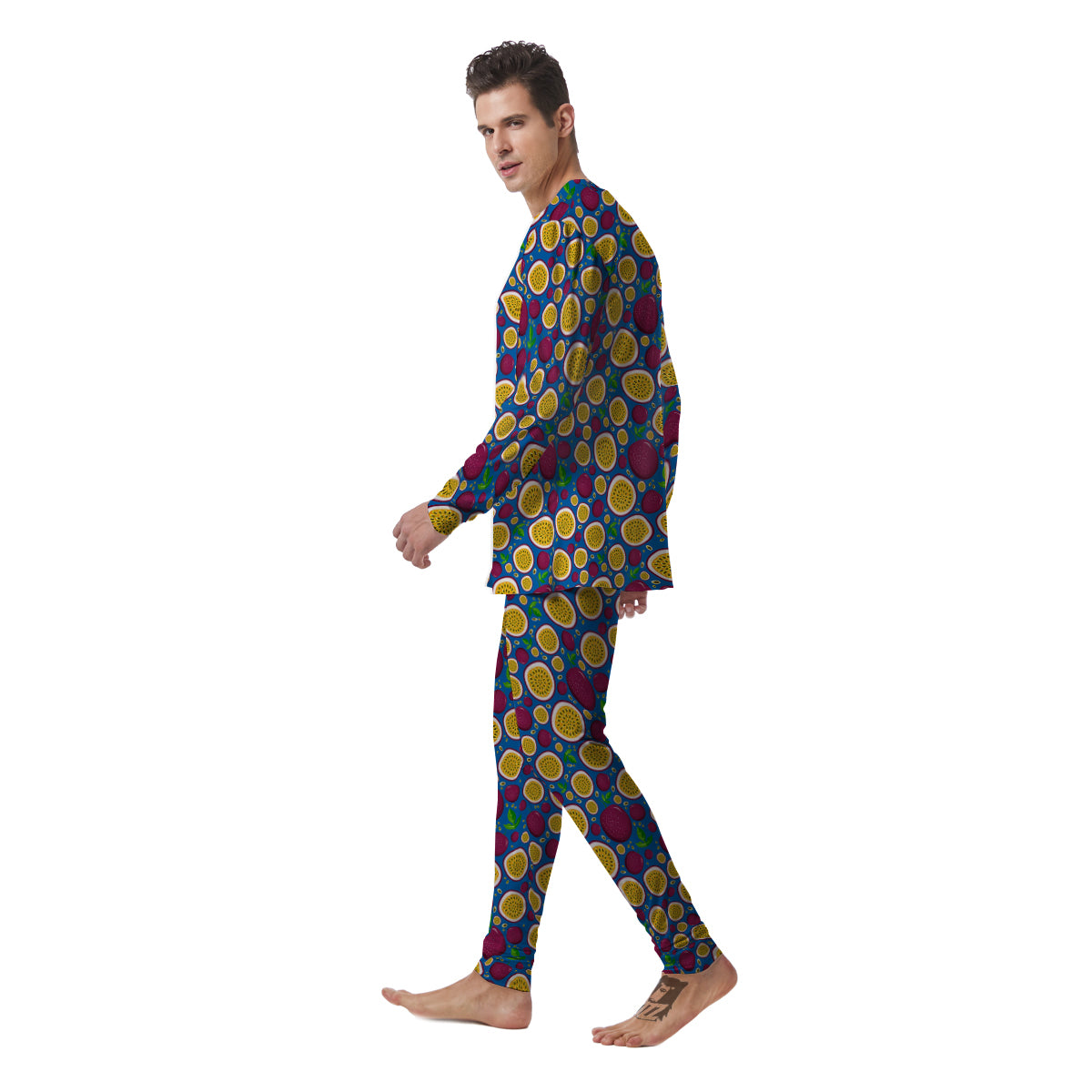 Blue Passion Fruit Print Pattern Men's Pajamas-grizzshop