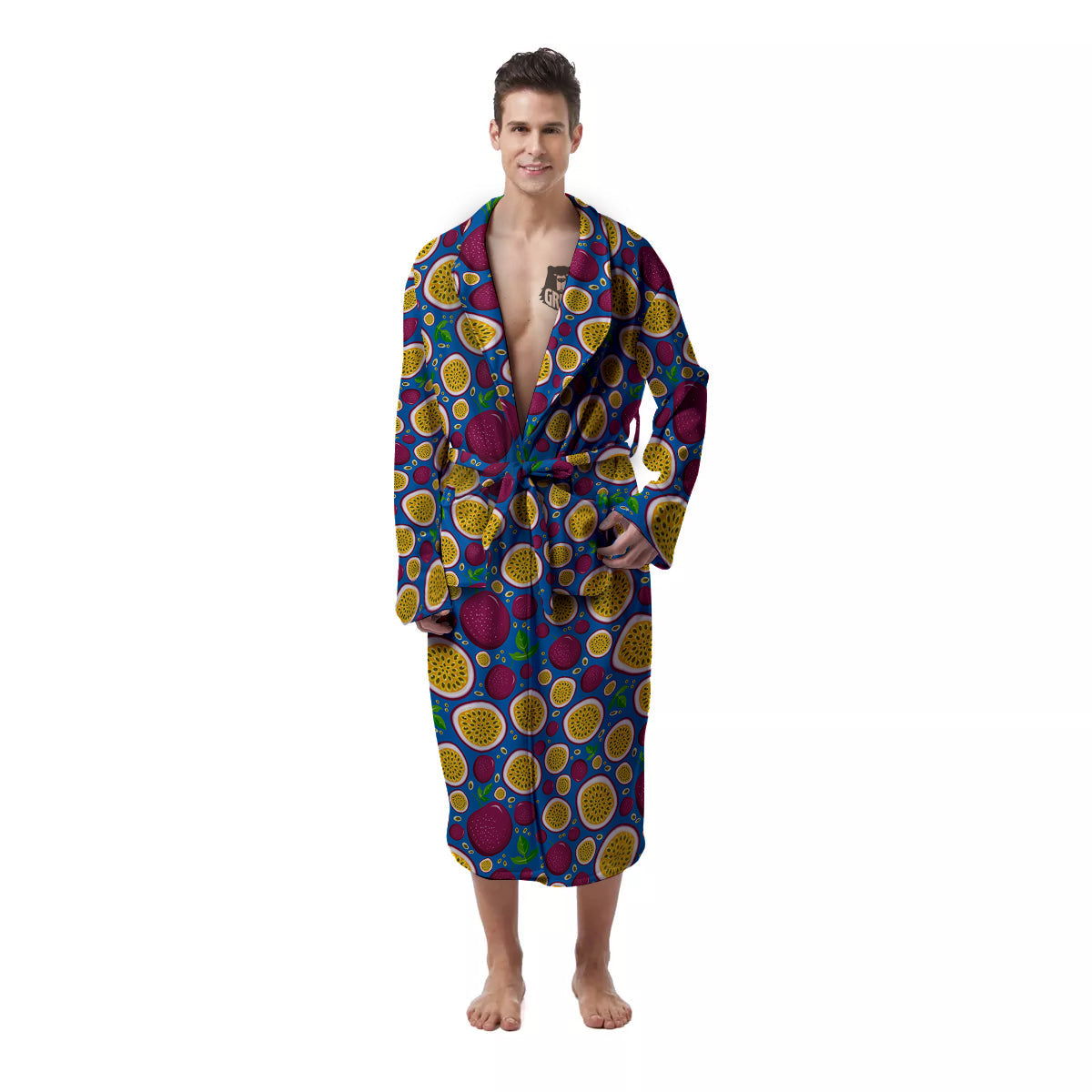 Blue Passion Fruit Print Pattern Men's Robe-grizzshop