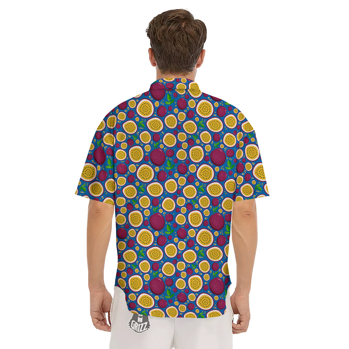 Blue Passion Fruit Print Pattern Men's Short Sleeve Shirts-grizzshop