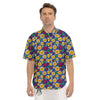 Blue Passion Fruit Print Pattern Men's Short Sleeve Shirts-grizzshop