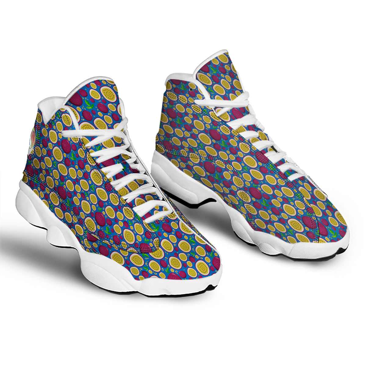 Blue Passion Fruit Print Pattern White Basketball Shoes-grizzshop