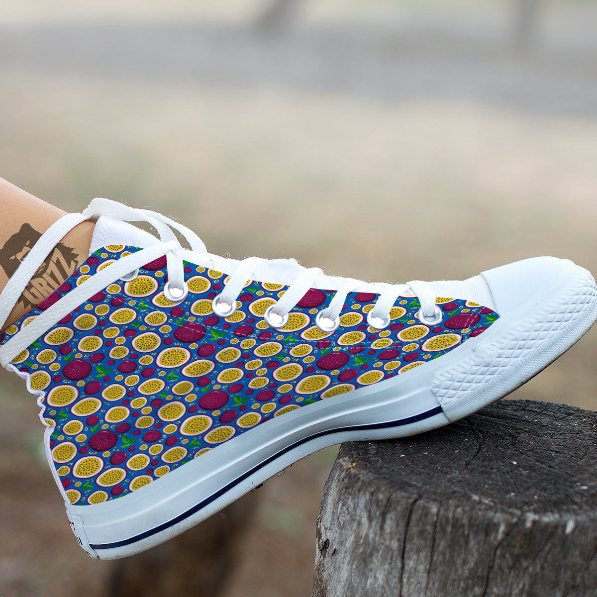 Blue Passion Fruit Print Pattern White High Top Shoes-grizzshop