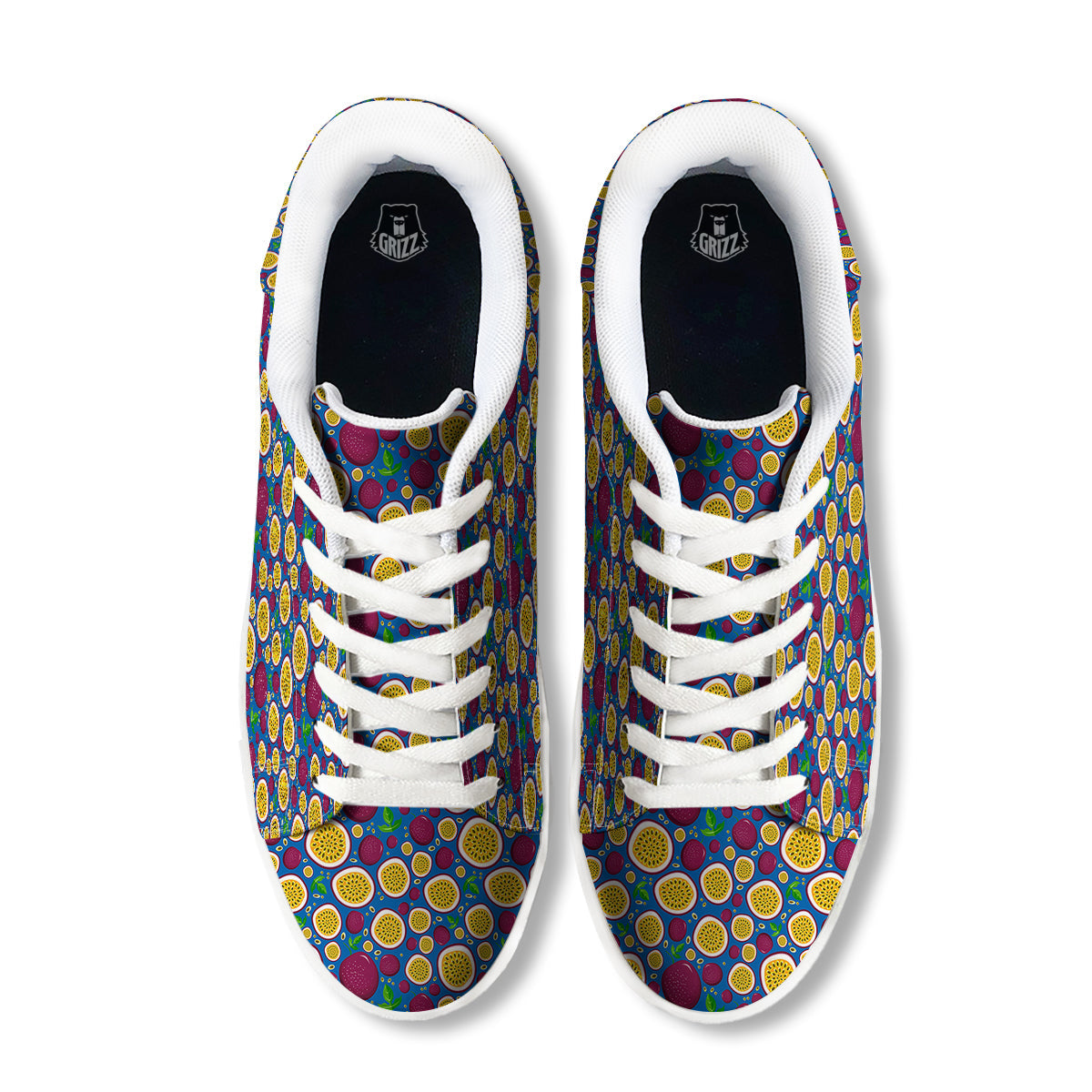 Blue Passion Fruit Print Pattern White Low Top Sneakers-grizzshop
